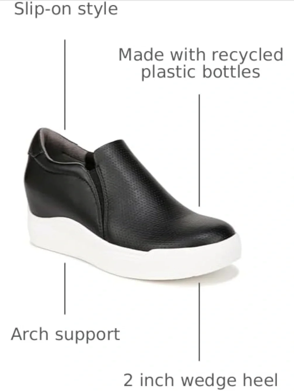 Dr. Scholl's Time Off Wedge Black Slip-On Women’s Sneaker, White Sole Size 9.5